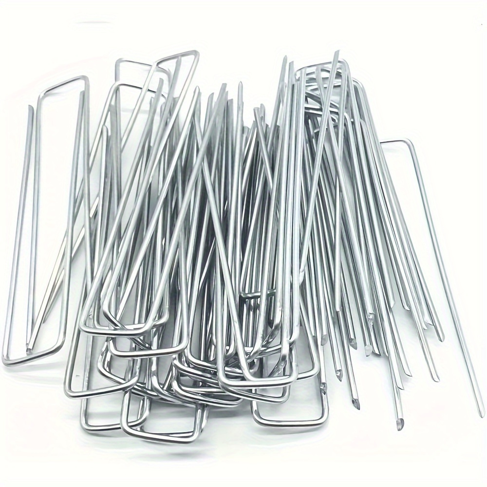 

20/50/100pcs, Galvanized Landscape Staples 4 Inch 12 Gauge Garden Stakes For Barrier, Irrigation Tubing, Lawn Fabric Anti-rust Ground Stakes With Superior Holding Power