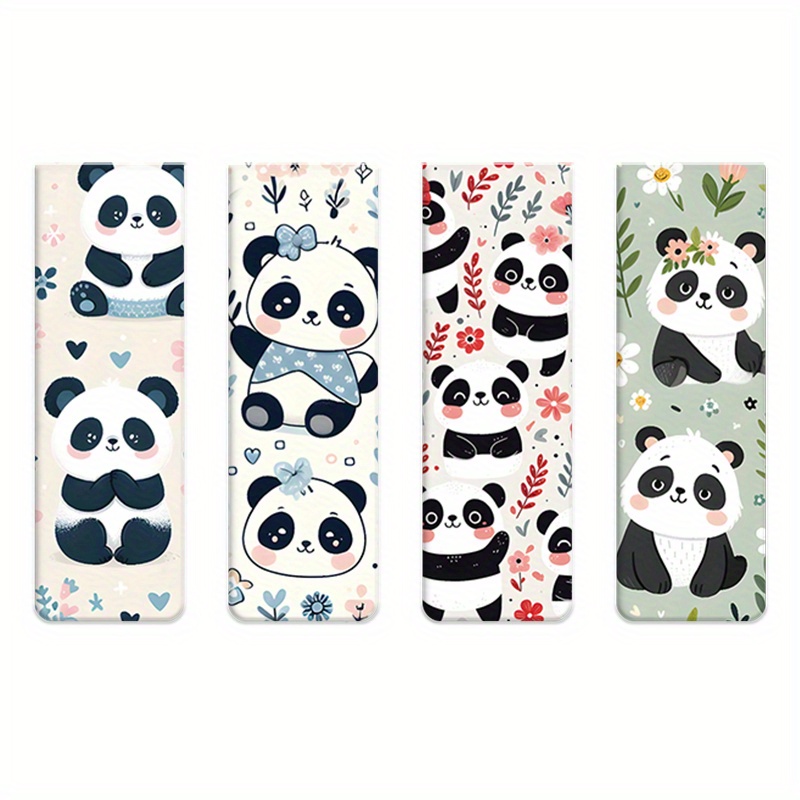 Set Of Panda Magnetic Bookmarks With 4 Different Designs, Ideal For Book Lovers, Students, And Teachers As A Reading Gift