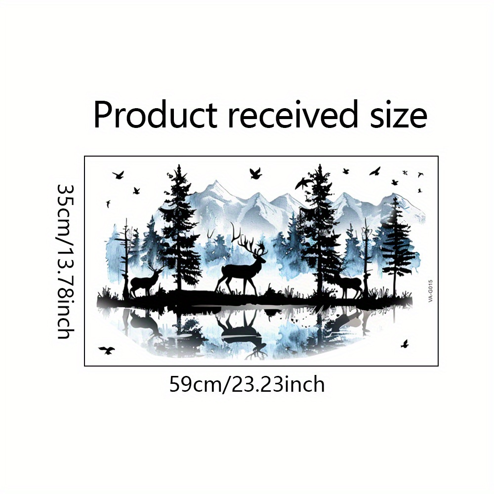Image of 1pc, Watercolor Forest Reflection Reindeer Goose Pattern Wall Sticker, Home Decor Living Room Bedroom Dining Room Study Entrance Wall Decorative Sticker, Pvc Material Adhesive Removable