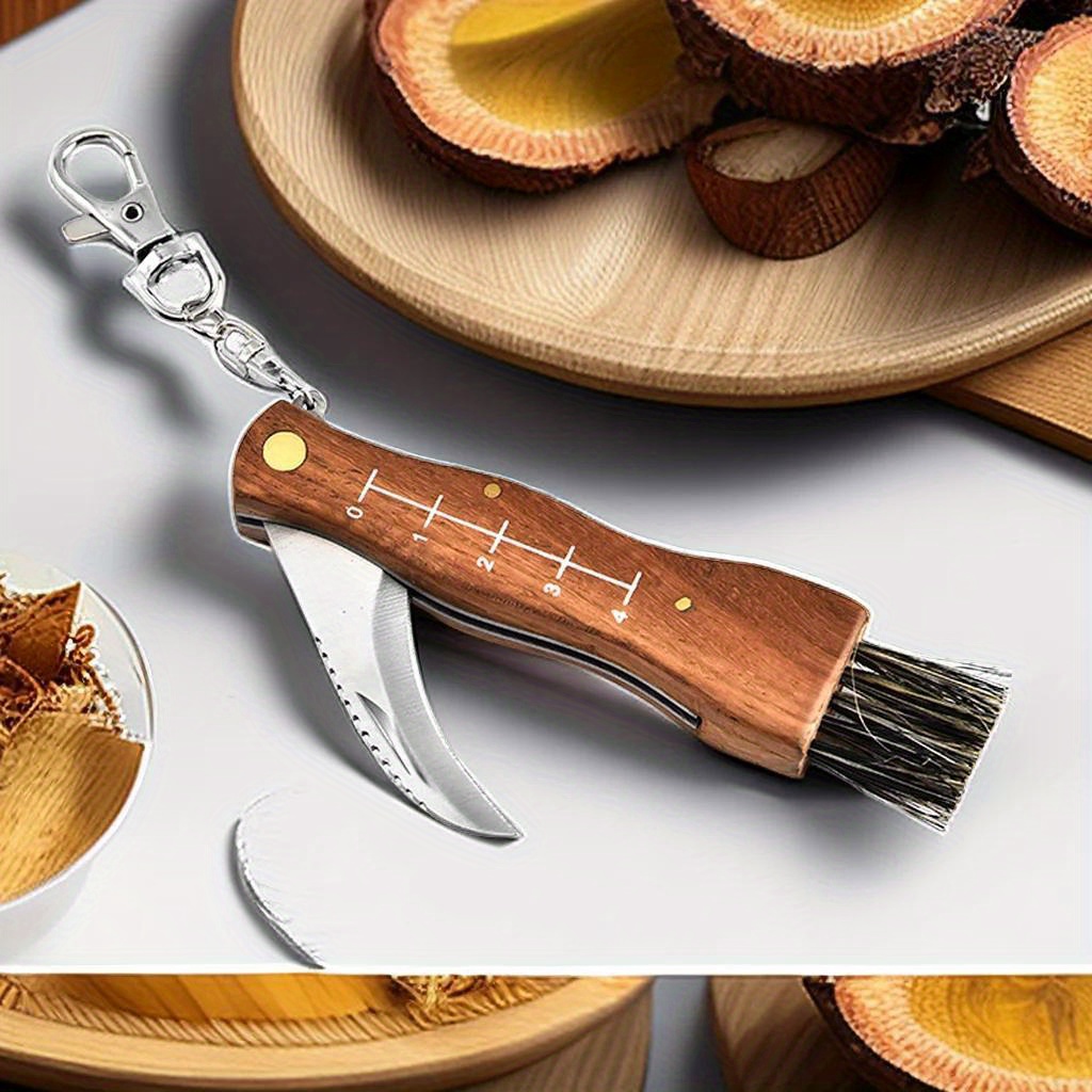 

1pc, Mini Mushroom Knife, Pocket Knife, Small Knife, Stainless Steel Wooden Handle Sharp Camping Hunting Survival Multifunctional Folding Barbecue Tool