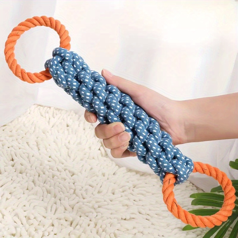 

Durable Cotton Blend Dog Chew Toy With Dual-sided Handle - Teeth Cleaning Braided Rope Knot For All Breeds