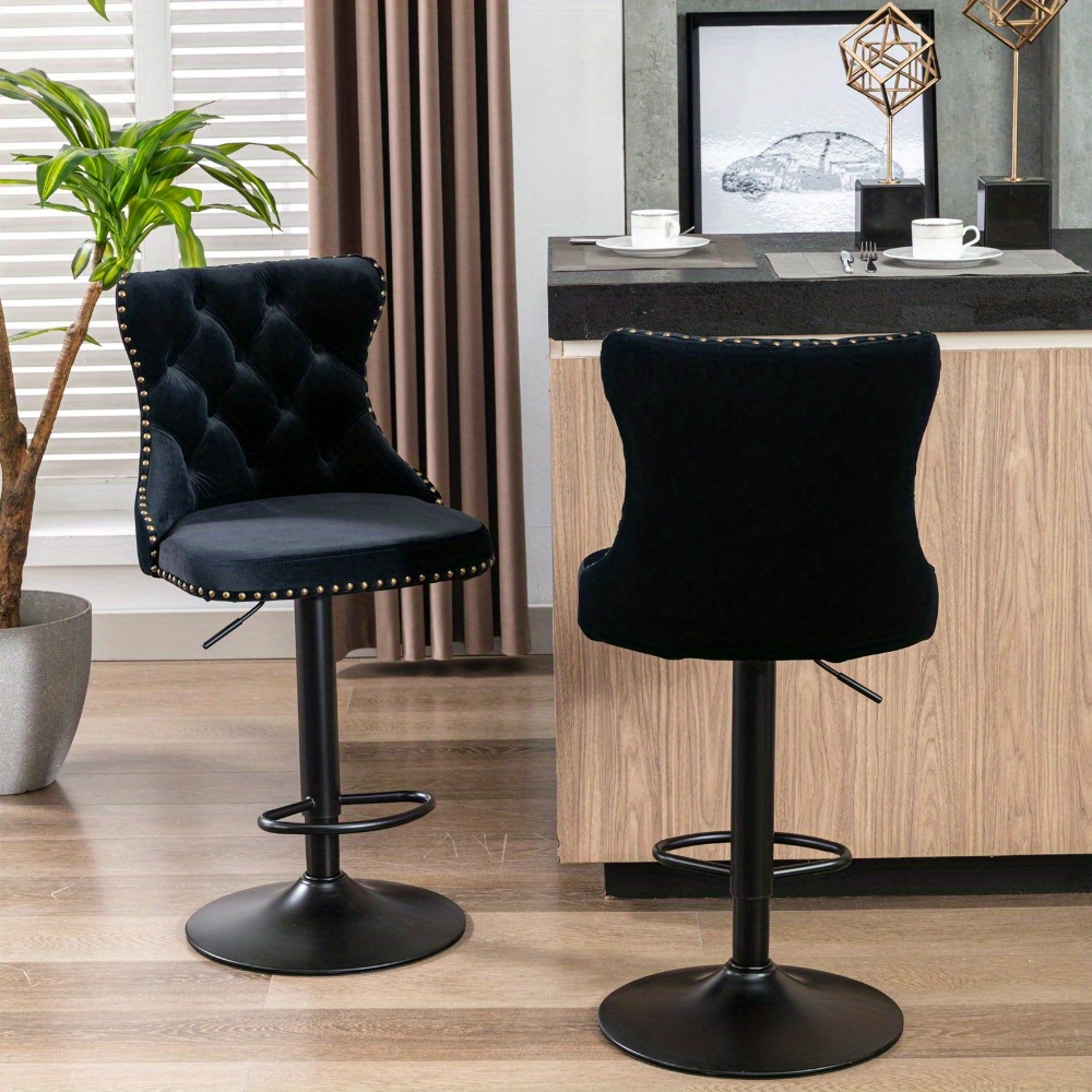 

Velvet Bar Stool With Adjustable Height, Swivel, Backrest, And Comfortable Cushion, Ideal For Home Bar - Family Barstool