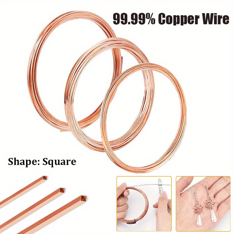 

Copper Square Wire 6m/236in - 0.6mm 0.8mm 1mm Gauge - Pure Copper Tinsel Flat Wire For Jewelry Making, Beading, Diy Crafts - Plain Finish, Cube Shape Material, Multi-pack