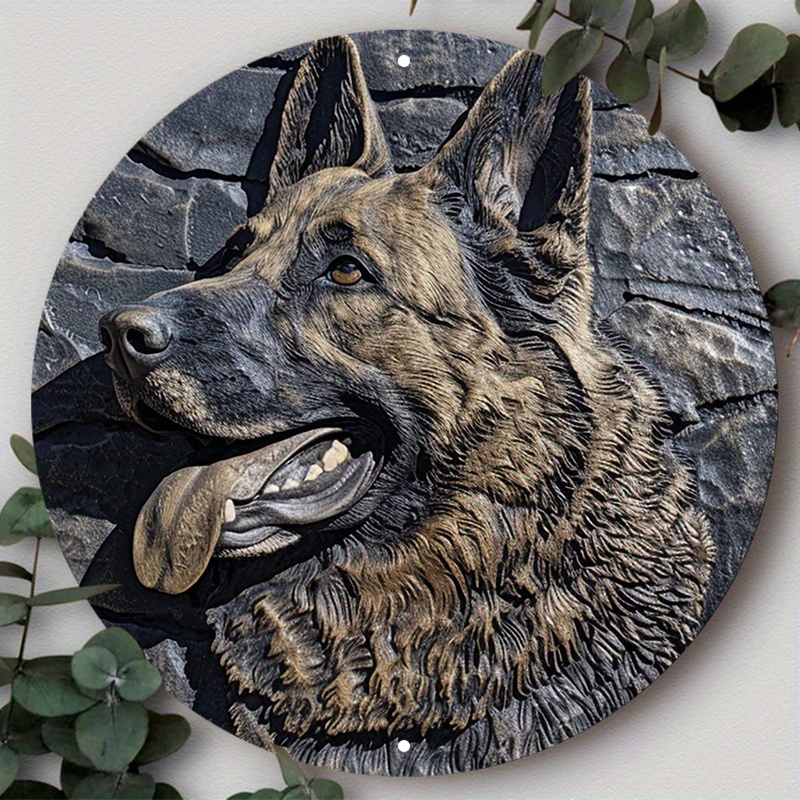 

German Shepherd Dog Aluminum Metal Sign 8x8inch - Waterproof, Weather Resistant Circular Wreath Decor For Home, Club, Tavern - Hd Printing, Textured Touch Xb008