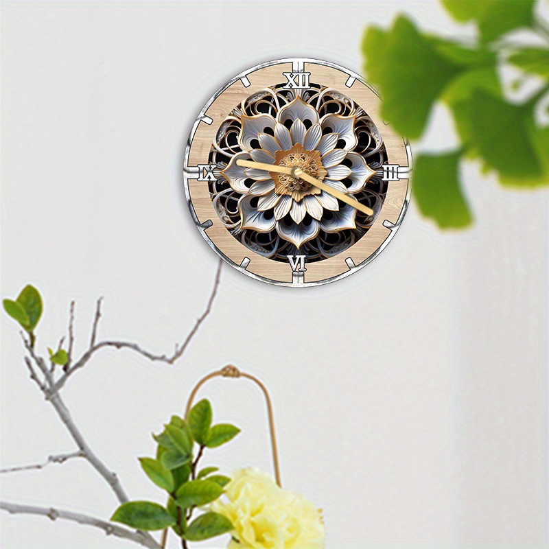 Aluminum Flower Decorative Wall Clock Kitchen Living Room - Temu