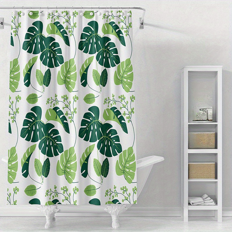 

Tropical Monstera Leaf Shower Curtain, Green Plant Pattern, Waterproof Polyester Bathroom Decor, 71x71 Inches, Durable Bath Curtain With Hooks For Home & Hotel