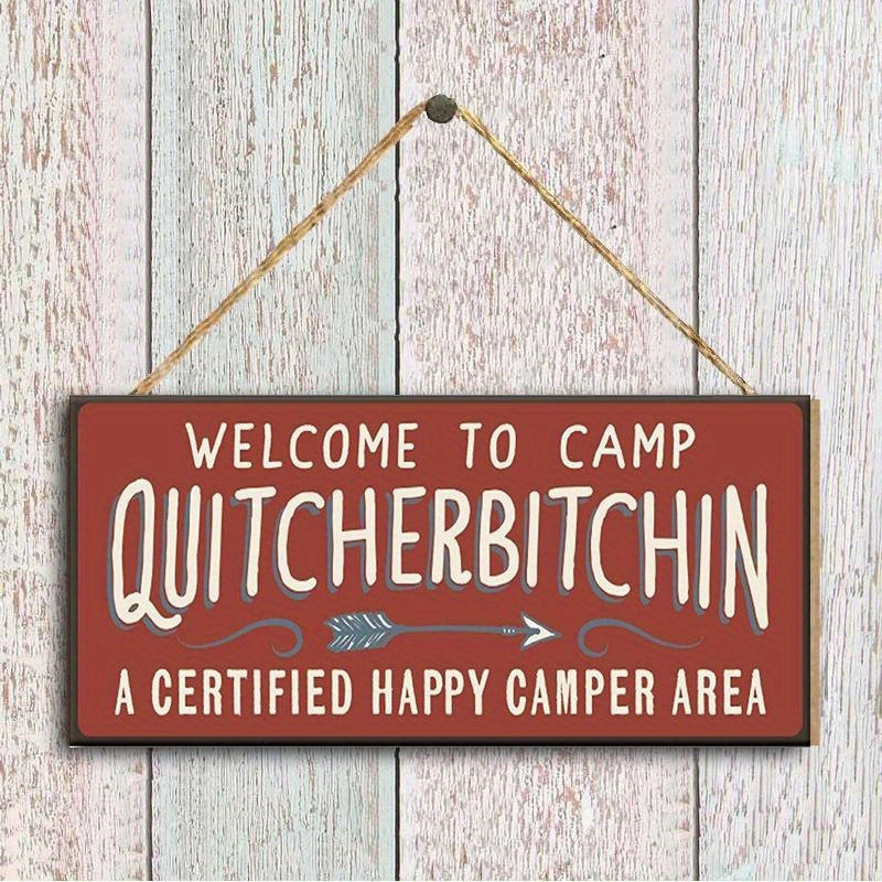 

2pcs Welcome To Camp Quitcherbitchin: Add A Touch Of Happiness To Your Home With This Wooden Wall Plaque!