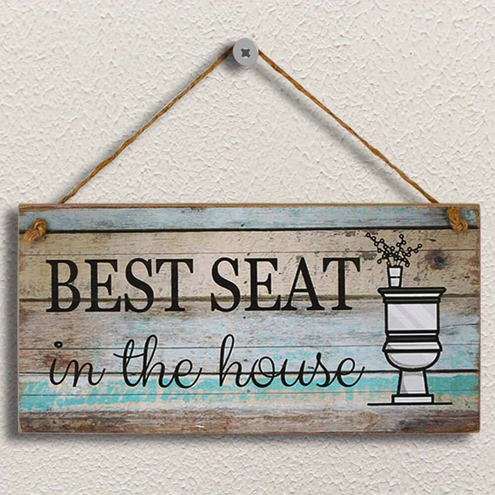 

2pcs 'best Seat' Wood Sign: Farmhouse Humor For Bathroom Decor, Art Plaque