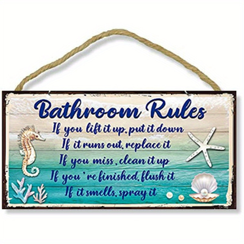 TEMU 2pcs Funny Bathroom Decoration Funny Bathroom Sign Ocean Theme Beach Bathroom Decoration Sign Hanging Decoration Sign