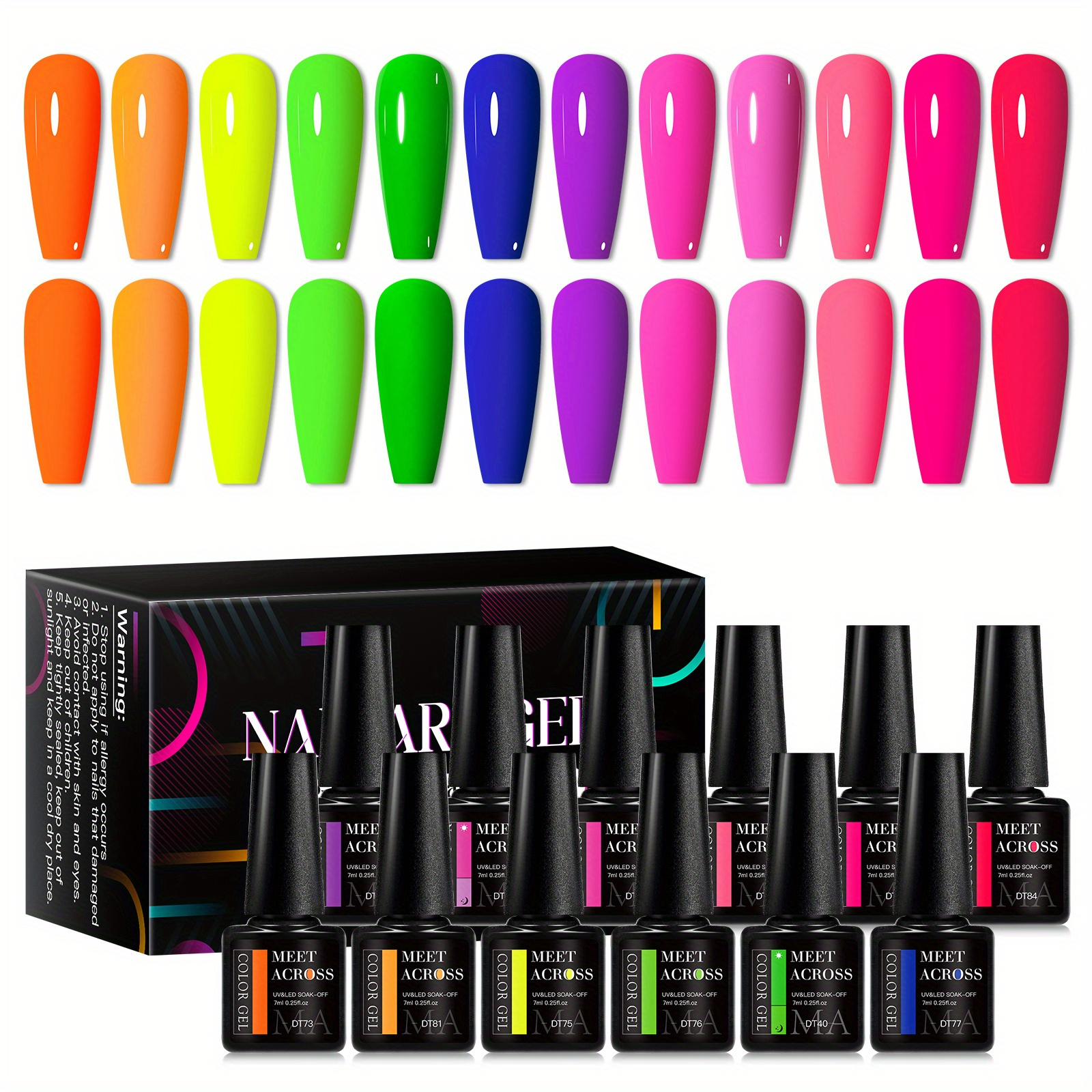 

12 Colors Neon Gel Nail Polish Set, Bright Fluorescent Spring Summer Collection, Long-lasting Soak Off Led Nail Gel Kit, Perfect For Diy Manicure, Low Odor With Smooth Formula, Ideal Holiday Gift Set