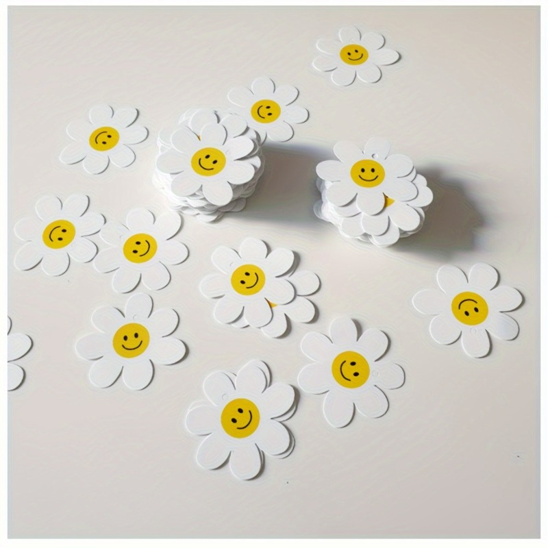 

100pcs Smile Face Flower Hanging Signs - Versatile Decor For Gift Boxes, Parties & Baking - No Battery Needed