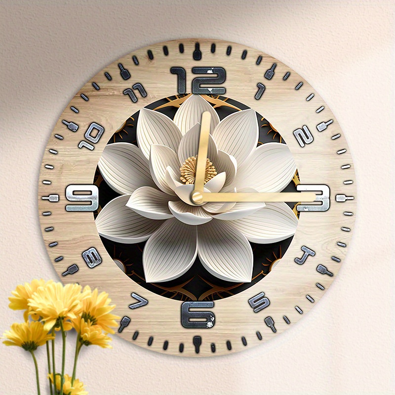 

Lotus Flower Steam Design 8x8" Aluminum Wall Clock - Easy Assembly, Includes Hour & Minute Hands For Living Room Or Bedroom Decor