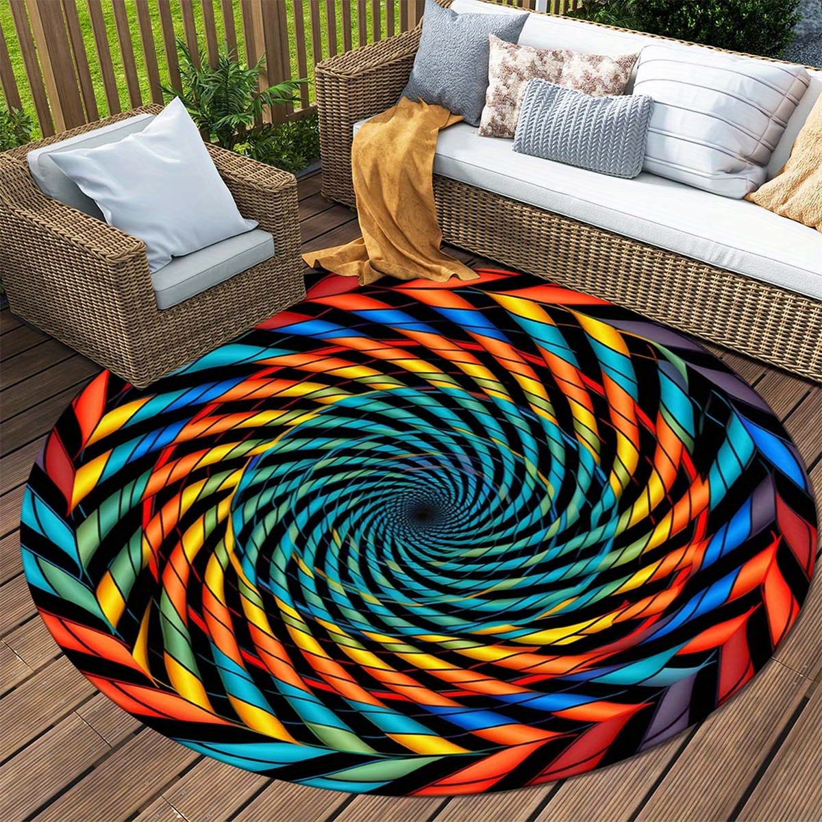 

1pc Polyester Round Area Rug With Illusion Vortex Pattern, Non-slip Washable Indoor Carpet Mat For Bedroom, Living Room, Office, Nursery - Durable, Non-shedding Home And Outdoor Décor