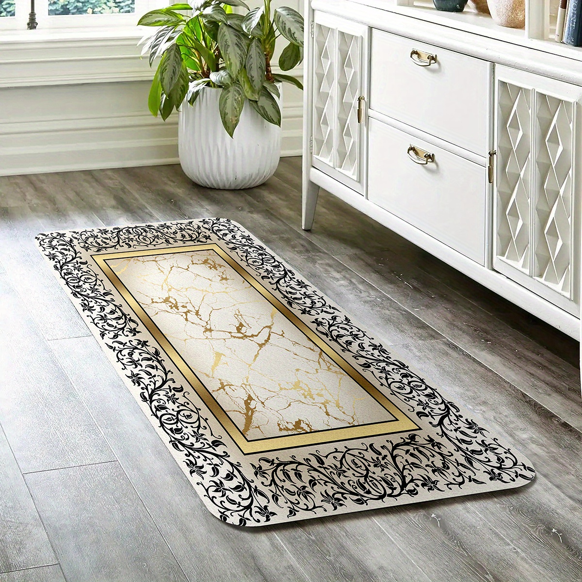 TEMU 1pc Marble Floral Printed Bathroom Floor Mat, Suitable For Bathroom Areas, Bathroom Absorbent Floor Mat, Non Slip Shower Mat Carpet, Bathroom