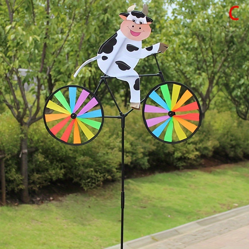 

1pc, Outdoor Garden Decor, 3d Colorful Bicycle Wind Spinner With Animal Design, Traditional Nostalgic Color Windmill, Canvas Material, Vibrant Yard Art