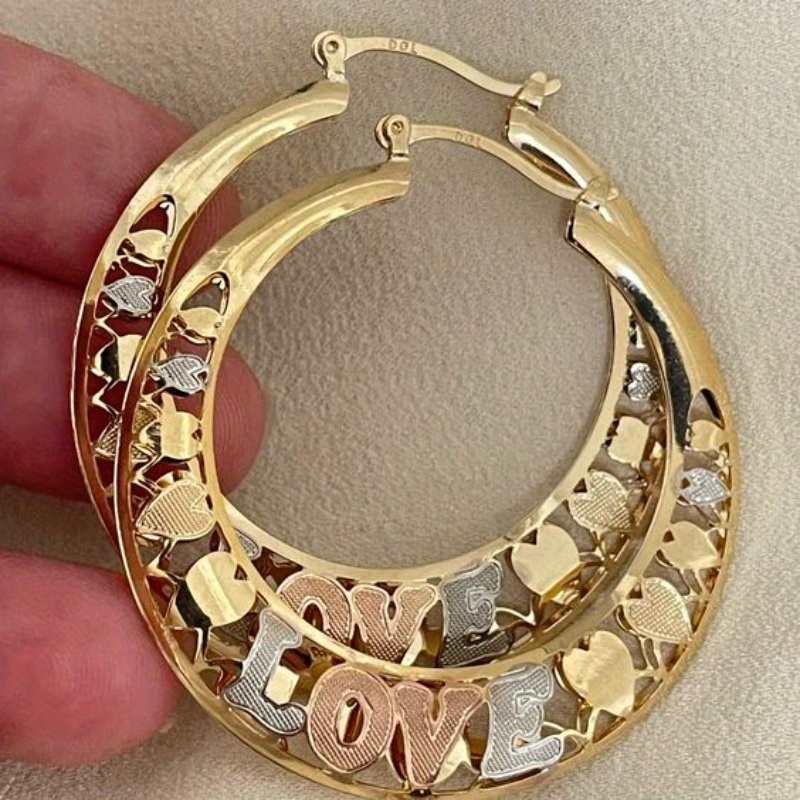 Image of Fashion Copper Love Large Hoop Earrings For Women's Golden Plated Women Fashion Jewelry Additions Wedding Gift