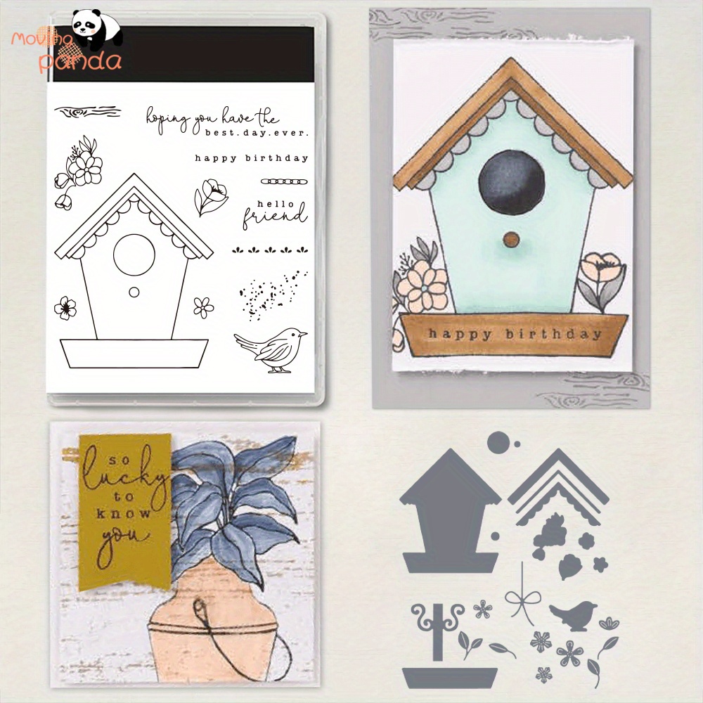 

crafters' Delight" Floral Birdhouse Stamp & Die Set - Diy Crafting Kit For Scrapbooking, Card Making & Paper Projects