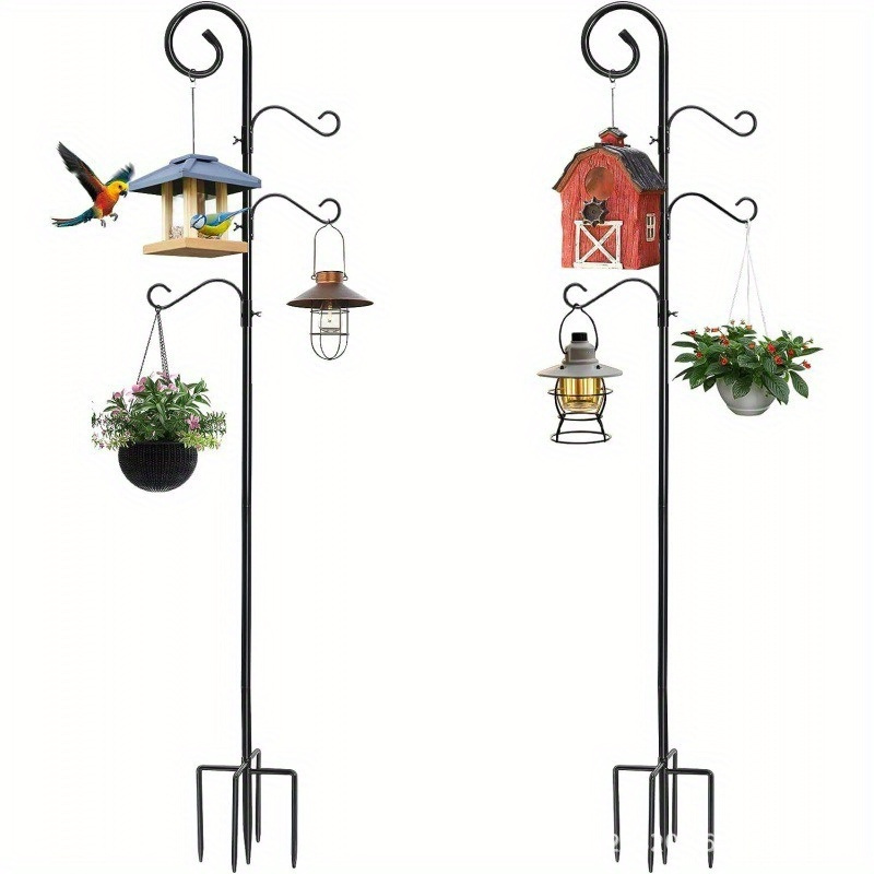 

1pc Shepherd Hook With 3 Hooks, Garden Decorative Light Pole, Hook Pole, Can Hang Lanterns, Flower Baskets, Bird Cages