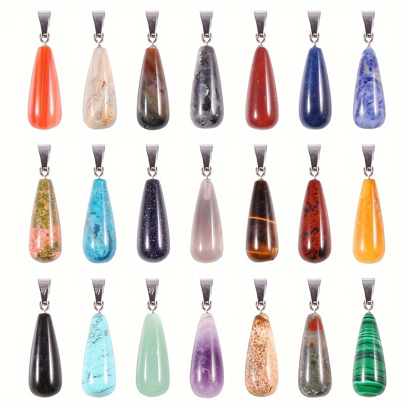 

12pcs/set Natural Semi-precious Stone Long Water Drop Pendant - Ideal For Diy Necklaces And Jewelry Accessories, (random Color)