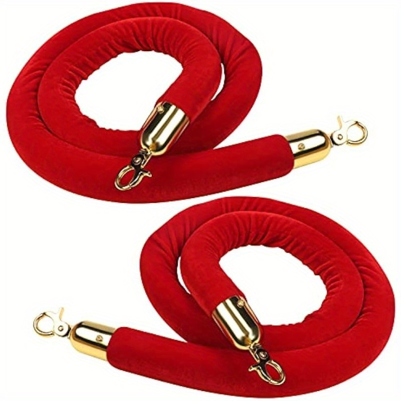 

1pc Red Barrier Ropes, Polished Golden Spring Hooks Used For Hanging On Top Of Poles, Suitable For Thick Queue Dividers And Crowd Control Barriers