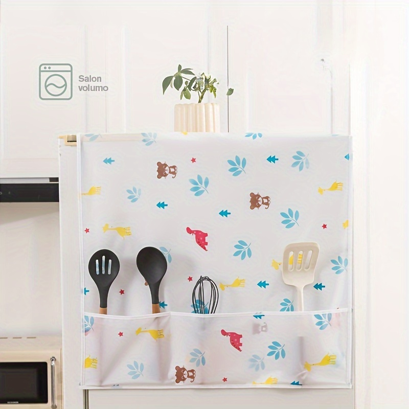 1pc peva waterproof refrigerator cover multifunctional dustproof storage organizer with hanging bag animal print for home kitchen decor details 3