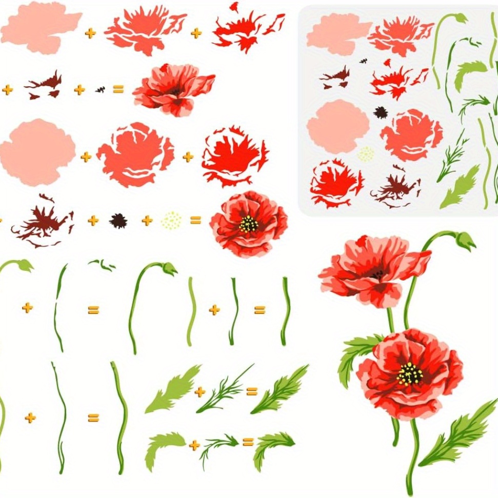 

Layered Poppy Flower Painting Stencil 11.8x11.8 Inch Reusable Poppy Wildflower Drawing Template Diy Craft Plant Floral Decoration Stencil For Painting On Wood Wall Fabric Furniture