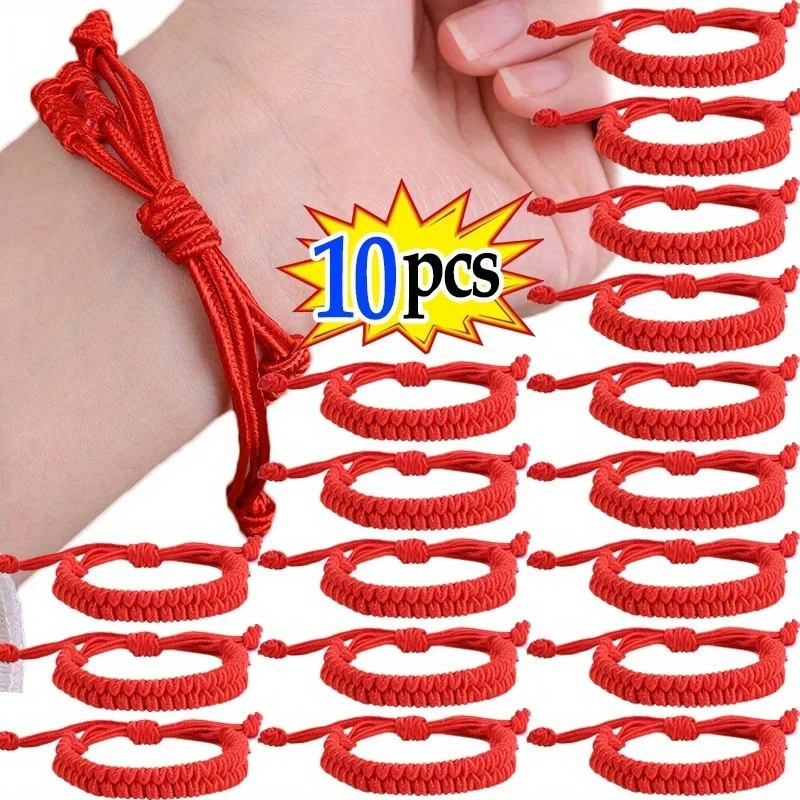 

10pcs Red Lucky Rope Bracelets For Men