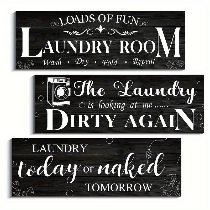 Set Di 4 Cartelli Decorativi In Legno Per Lavanderia – Scritte Wash, Dry, Fold, Repeat – 15,2 X 20,3 Cm, Pronti Da Appendere - 4