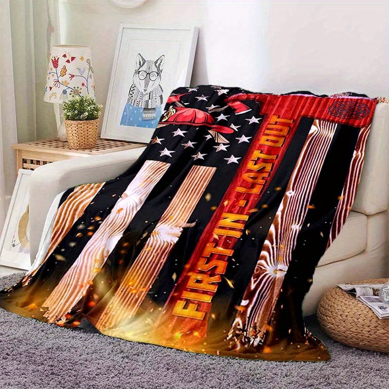 

Firefighter Axe Pattern Polyester Blanket, 100% Polyester Fabric, Versatile Seasonal Use Chair Throw - American Flag Design