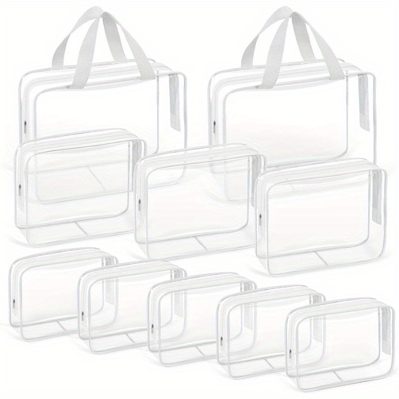

10 Pcs Clear Travel Makeup Toiletry Bag, Plastic Pvc Cosmetic Tsa Approved Organizer Kit With Zipper Handbag (white)