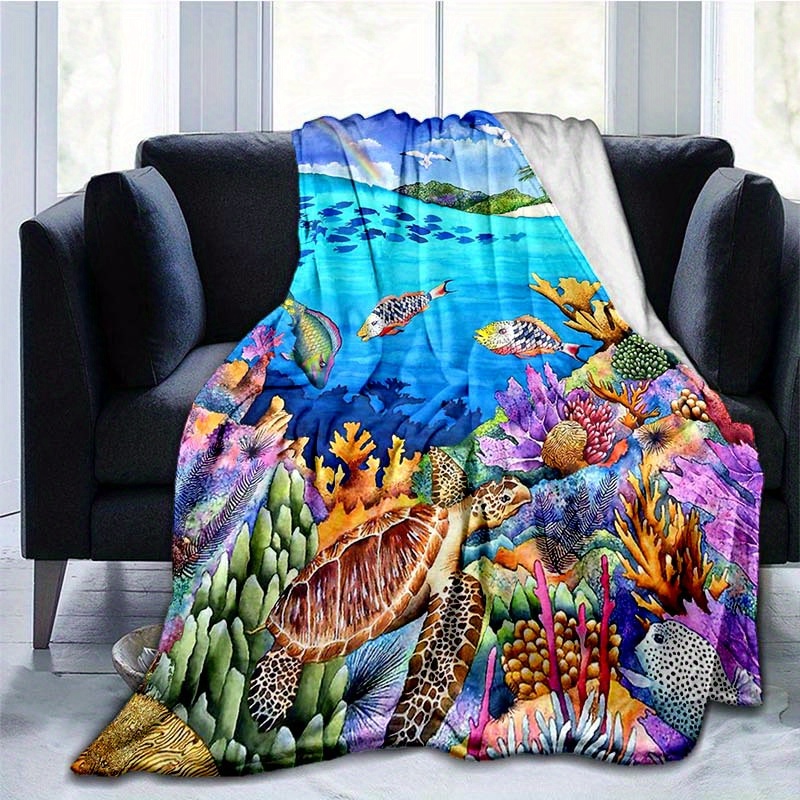 

Underwater And Sea Turtle Pattern Throw Blanket For All Seasons, Polyester Office Chair Mat With Vibrant Marine Design, Soft And Durable Polyester (100%) Fabric, Compact Size For Easy Placement
