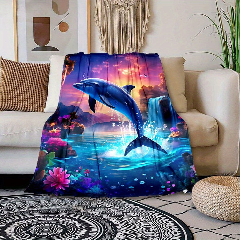 

Dolphin Printed Microfiber Flannel Blanket, Soft Cozy Sofa Throw, Home Leisure Air Conditioning Blanket, Car Interior Nap Blanket
