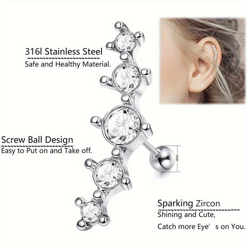 1pc sparkling barbell helix piercing stainless steel cartilage earring for women girls nose lip studs tragus flower conch flat back