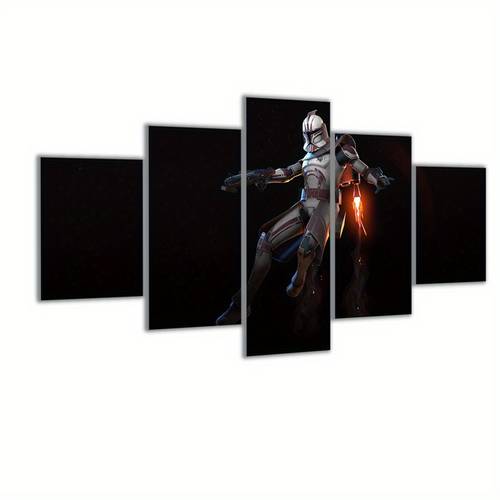 Authorized 5pcs Wooden Frame Canvas Poster, Modern Art, Disney Star Wars Movie Character Bounty Hunter Tano Canvas Art Poster, Home Decoration, Living Room, Bedroom, Office, Kitchen, Restaurant, Bar Wall Decoration, Wood Frame Painting, Animated Cloth Wall Art, New Trend Painting Lovers Gift