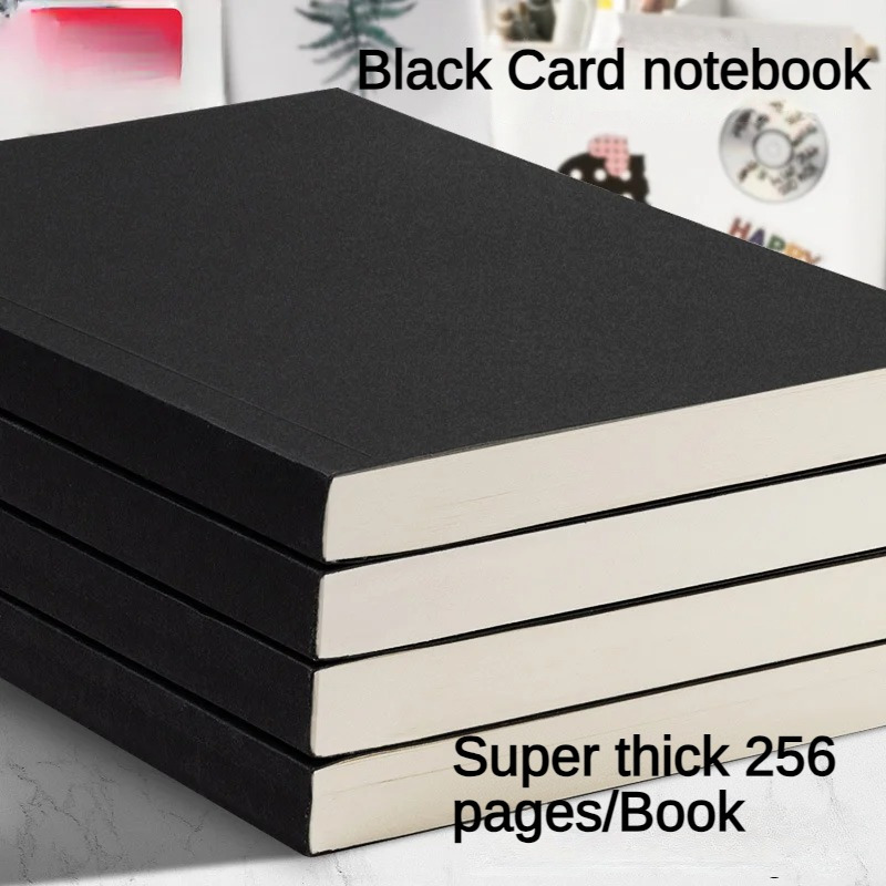 

Premium Black Cardstock Notebook - 256 Pages (128 Sheets) Square Blank Drawing Pad For Office And Students