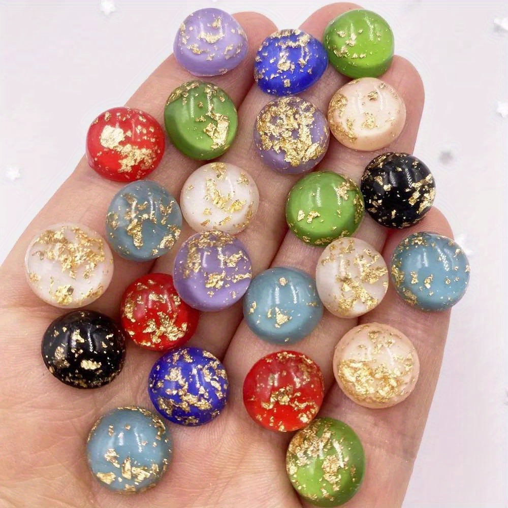 30pcs Of 12mm Assorted Resin Glitter-filled Round Gemstones With , Flatback Cabochons, Rhinestones For Scrapbooking, Wedding Appliques, Decorative Crafts, And