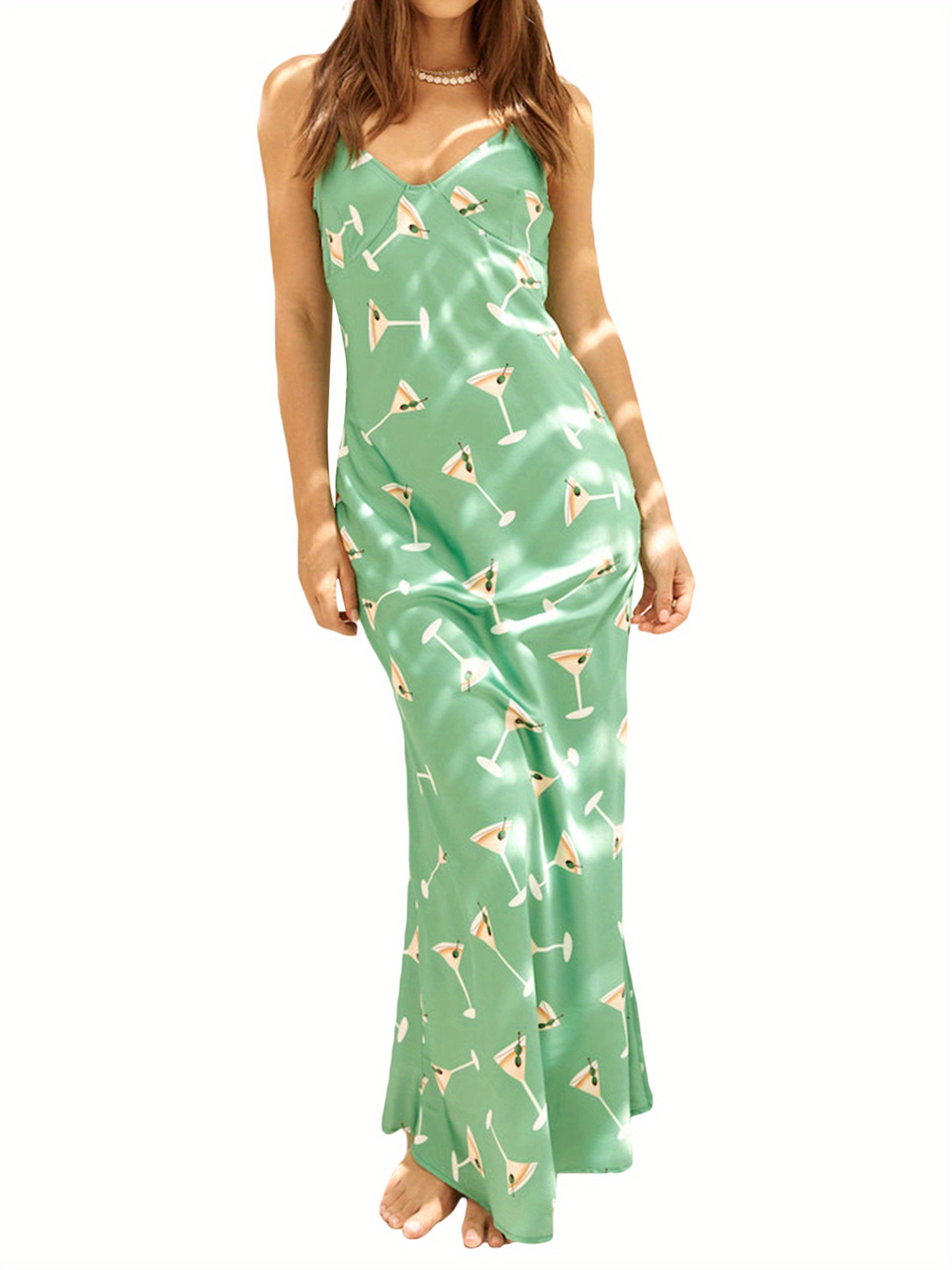 women slip dress, spaghetti straps backless print hollowed a-line dress  summer mini dress | Check Out Today's Deals Now | Temu