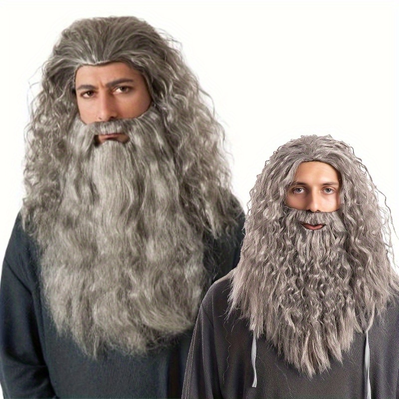 

Long Hair And Beard For Costume Role Paly, Halloween Costume, Greyish Brown Wig, Fluffy Thick Synthetic Wig