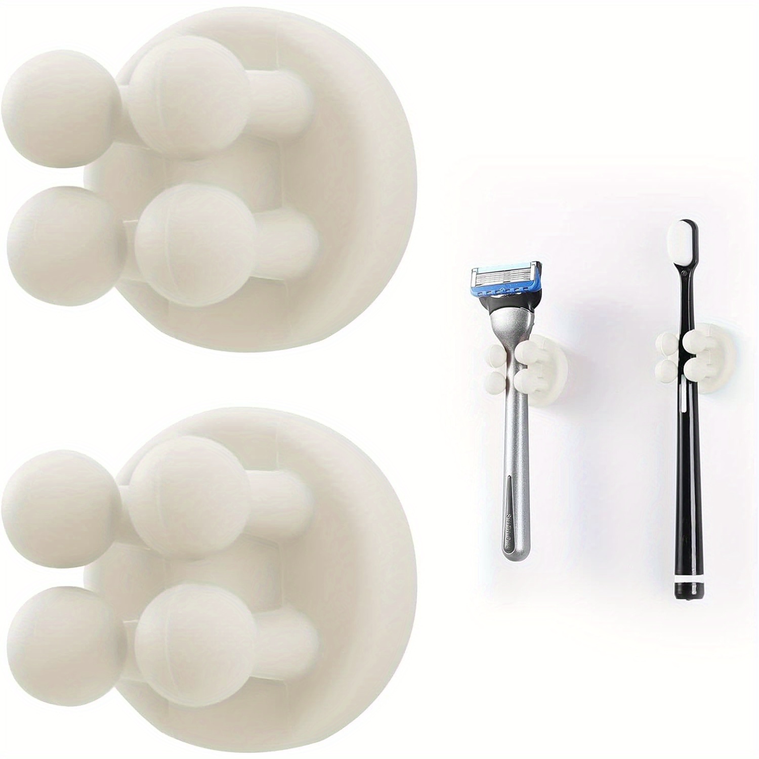 

2pcs White Silicone Toothbrush Holders - Self-adhesive, Wall Mounted Hooks For Hanging Toothbrushes, Razors, Keys & Small Items - Kitchen, Bathroom, Office