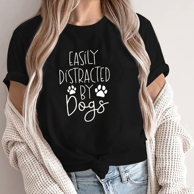 

Dogs Print Crew Neck T-shirt, Casual Short Sleeve Top For Spring & Summer, Women's Clothing