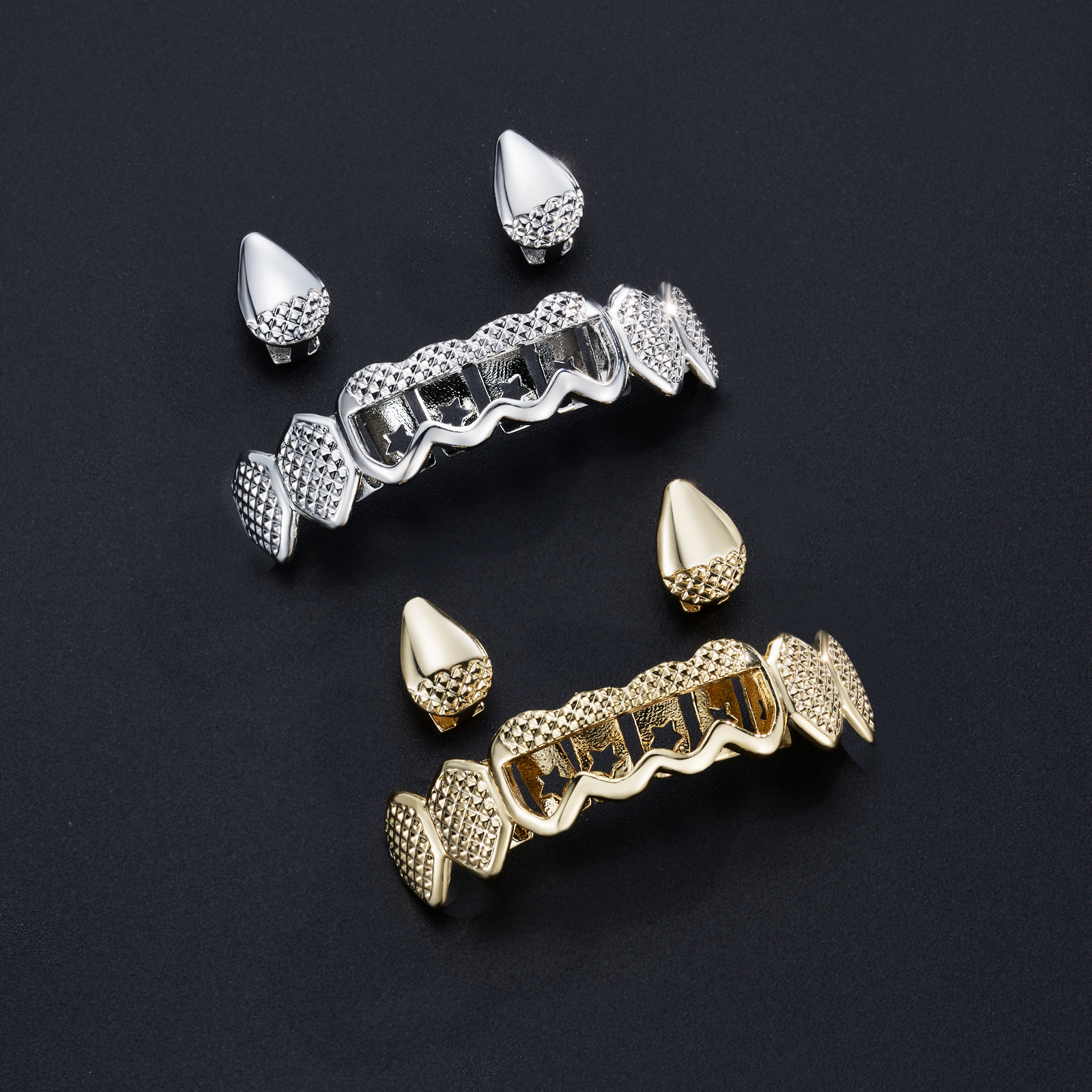 Grillz Dents Hip Hop Argent Plaqué Cristal Scintillant - Casquette Dentaire Punk Rappeur Pour Cosplay, Fête, Style Rap Fun Et Cadeau Original