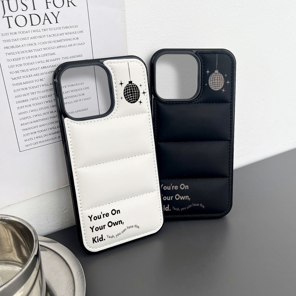 Puffer Case Black and White Phone Case For IPhone 15 14 13 12 11 Pro Max  Plus XR Cute Simple Letters Pattern Anti-Scratch Down Jacket Soft Touch  Mater