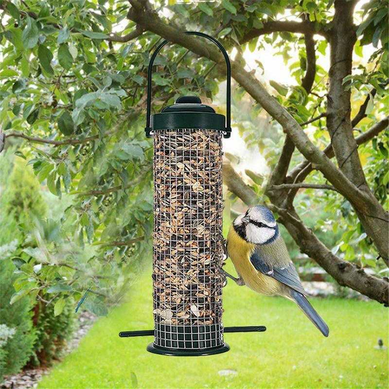 

Wild Bird Feeder Station - Plastic Suet Fat Ball Cage - Hanging Outdoor Bird Food Dispenser For Tits And Small Birds - Weatherproof And Windproof Accessory For Garden Birdwatching