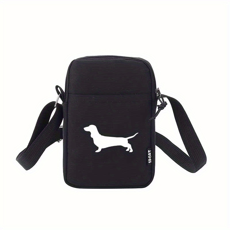 TEMU Stylish Dachshund Print Mini Crossbody Bag - Lightweight, Foldable & Nylon Shoulder Bag With Adjustable Strap | Pink Casual Zipper Phone Pouch & Coin Purse | Perfect For Daily , School &