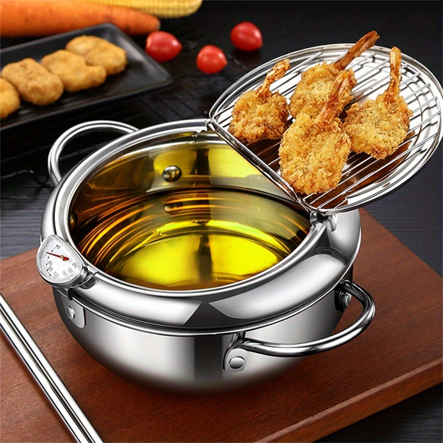 

Stainless Steel Deep Fryer Pot With Thermometer, Fry Pan With Oil Drip Drainer Rack, Compatible With Electric And Gas Stovetops, Kitchen Cookware