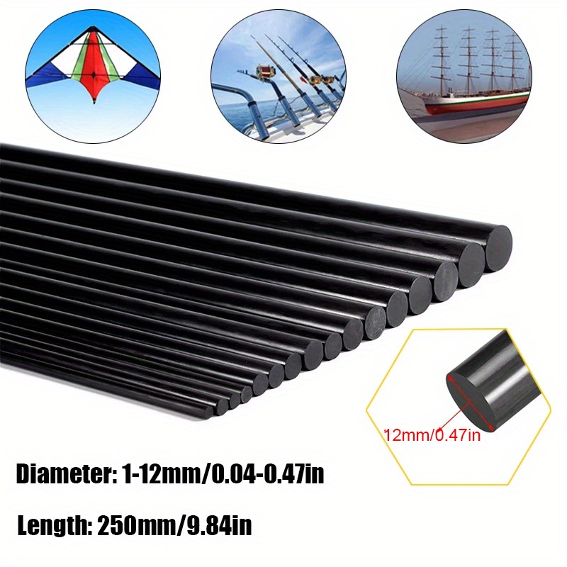 

2pcs/10pcs/20pcs Solid Carbon Fiber Rod 1mm-12mm Rod High Strength Light Weight For Diy Length 250mm