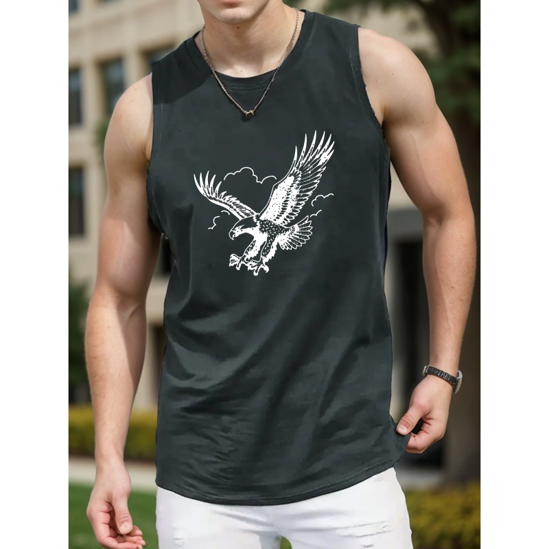 

Eagle Print Summer Men's Quick Dry Moisture-wicking Breathable Tank Tops, Athletic Gym Bodybuilding Sports Sleeveless Shirts, For Running Training, Men's Clothing