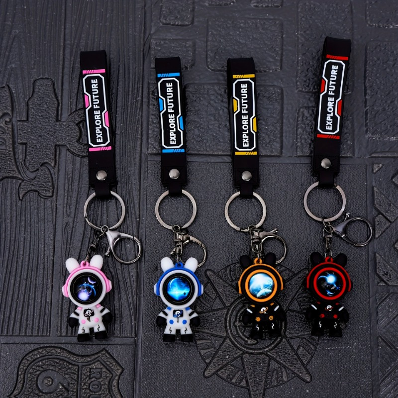 

1pc Acrylic Astronaut Keychain With Funky Design, Space Rabbit Pendant With Explore Future Strap, Novelty Car Keyring For Backpack Accessory