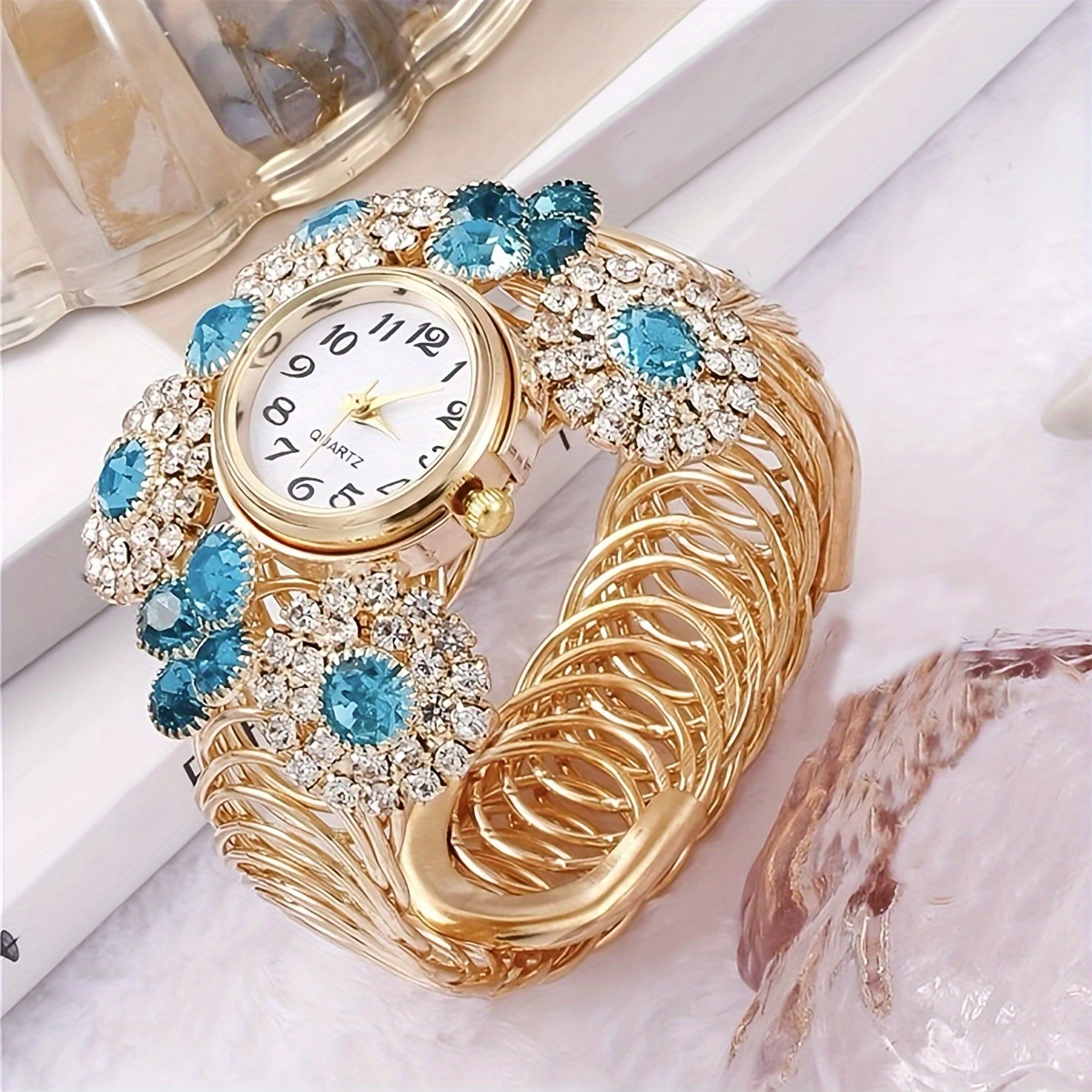 

Elegant Women's Bracelet Watch With Rhinestones, Luxury Boho Alloy Band, Stylish Sophisticated Jewelry Timepiece, Fancy Ladies Quartz Wristwatch Gifts For Eid