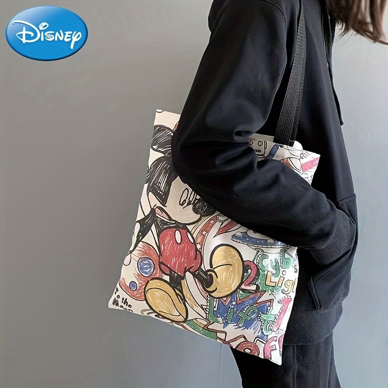 

Disney Mickey Mouse Canvas Tote Bag, Cute Cartoon Shoulder Shopping Bag, Travel & Vacation Carryall Storage